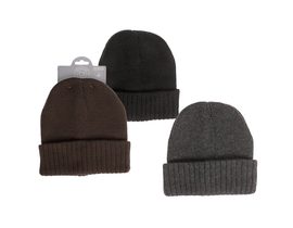 Mužská zimní čepice, základní, univerzální velikost, 120g, 100% polyakryl, s hlavičkovou kartou, 3 barvy (černá, tmavě šedá, taupe)