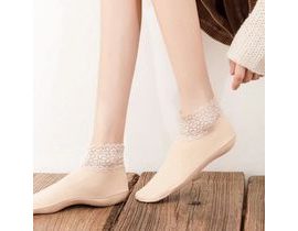 Teplé krajkové ponožky - krémové