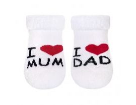Kojenecké froté bavlněné ponožky I Love Mum &amp; Dad, bílé
