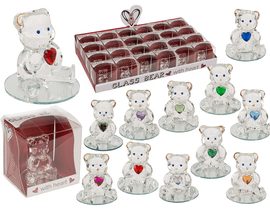 Glass Bear with Heart, ca. 4, 5 cm, 12 ass., in plastic box, 24 pcs. per display