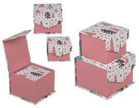 Růžová dárková krabička na pantech, mátová/růžová jedle