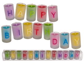 Barevné svíčky ve skle, Happy Birthday (Šťastné narozeniny!)