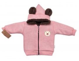 Oteplená pletená bundička Teddy Bear, Baby Nellys, dvouvrstvá, růžová, vel. 80/86