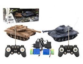 Tank RC 2ks 25cm tanková bitva+dobíjecí pack 27MHZ a 40MHz se zvukem se světlem v krabici 50x20x23cm