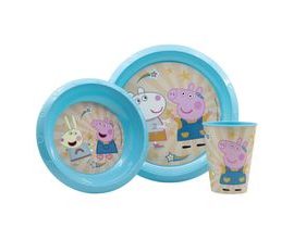 Trojdílný set nádobí pro děti Prasátko Pepa - modrý