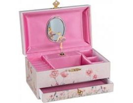 Hrací skříňka/šperkovnice s šuplíkem Květiny, Goki, světle růžová