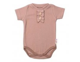 Baby Nellys Kojenecké žebrované body s knoflíčky kr. rukáv, Girl - hnědé, vel. 86