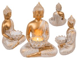 Dekorace, Buddha, s držákem na čajovou svíčku, 13,5 x 9 x 19,5 cm