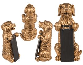Zlatá dekorační figurka, pes s tabulkou