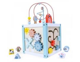 Edukační dřevěná kostka s labyrintem 5v1 Eco toys, modrá