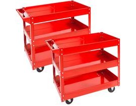 tectake 402422 2 dílenské vozíky montážní třípatrové - červená červená ocel
