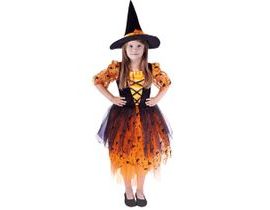 Dětský kostým oranžová čarodějnice/Halloween s kloboukem (S) e-obal