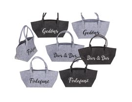 Filcová nákupní taška s textem, 35 x 20 x 23 cm, 100% polyester, různé nápisy: Gedöns, Firlefans, Dies &amp; Das (tmavě šedá, světle šedá)