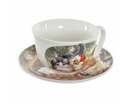 Hrnek s Podšálkem DKD Home Decor Zvířata Vícebarevný Porcelán (250 ml) (16 x 16 x 9 cm)