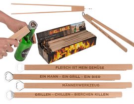 Dřevěné grilovací kleště s otvírákem na lahve, cca 43 cm