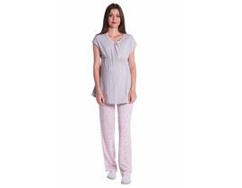 Be MaaMaa Těhotenské,kojící pyžamo květinky - šedá/růžová, vel. XL