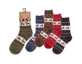 Zimní ponožky, unisex, sob, Velikost 38 - 44, 5 barevně sortovaných, 70 % polyester, 20% akril, 5% vlna, 3% polyamid, 2% elastan, párové na hlavičkové kartě, v polybagu.