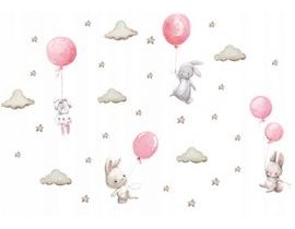Nálepky, dekorace na zeď Tulimi - Zajíc s balónky XXL, růžová