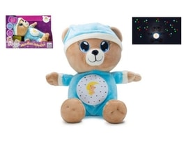 Medvídek spinkáček modrý plyš na baterie se světlem a zvukem v boxu