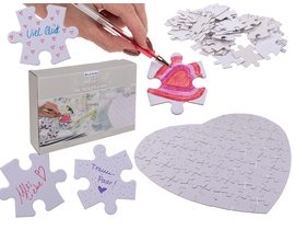 Bílé puzzle ve tvaru srdce, 80 popisovatelných dílků