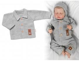 Pletený svetřík s knoflíčky Boy, Baby Nellys, šedý, vel. 62