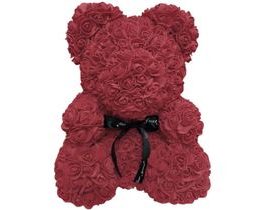 Dárkový medvídek z růží 23 cm červený - se stužkou