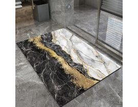 Protiskluzová koupelnová podložka 80 x 50 cm - černo-zlatý mramor