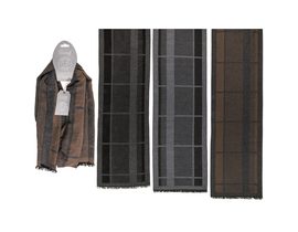 Mužská šála, károvaná, 30 x 170 cm, 65% polyester, 35% viskóza, s hlavičkovou kartou, 3 barvy v polybagu (černá, tmavě šedá, taupe)