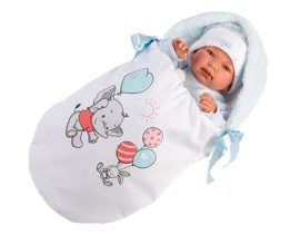 Llorens 84451 NEW BORN - realistická panenka miminko se zvuky a měkkým látkovým tělem - 44 cm
