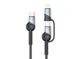 Budi 65W/20W PD kabel 2 v 1 z USB na USB-C / Lightning (černý)