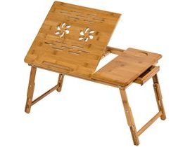 tectake 401653 stolek na notebook do postele 55x35x26cm skládací sklonitelný výškově stavitelný - hnědá hnědá dřevo