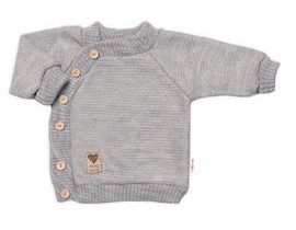 Dětský pletený svetřík s knoflíčky, zap. bokem, Hand Made Baby Nellys, šedý, vel. 80/86
