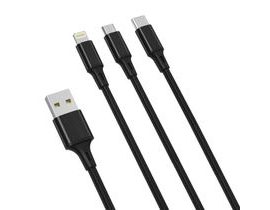 Kabel 3v1 XO USB-C / Lightning / Micro 2,4A, 1,2 m (černý)