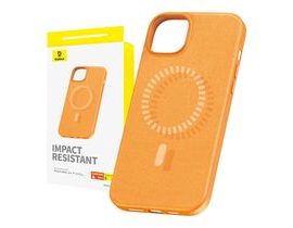 Magnetické pouzdro pro iPhone 15 Plus Baseus Fauxther Series (oranžové)