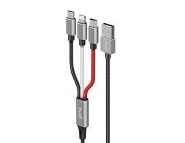 Kabel 3 v 1 USB na Lightning / USB-C / Micro USB Budi 2,4 A, 1 m, opletený (černý)
