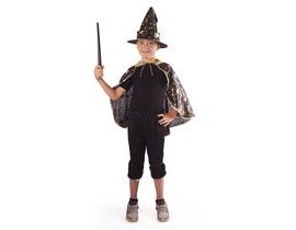 Dětský plášť černý s kloboukem čarodějnice/Halloween