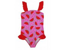 Dívčí jednodílné plavky s volánky - Noviti, Meloun, růžové