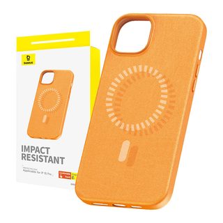 Magnetické pouzdro pro iPhone 15 Pro Baseus Fauxther Series (oranžové)