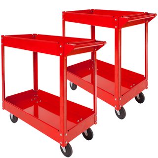tectake 402423 2 dílenské vozíky montážní dvoupatrové - červená červená ocel