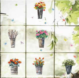 Samolepky na zeď - květiny v květináči