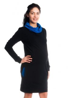 Be MaaMaa Teplákové těhotenské/kojící šaty Eline, dlouhý rukáv - černé, vel. XL