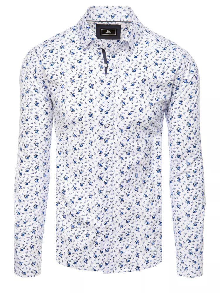 Bílá košile s modrým florálním vzorem