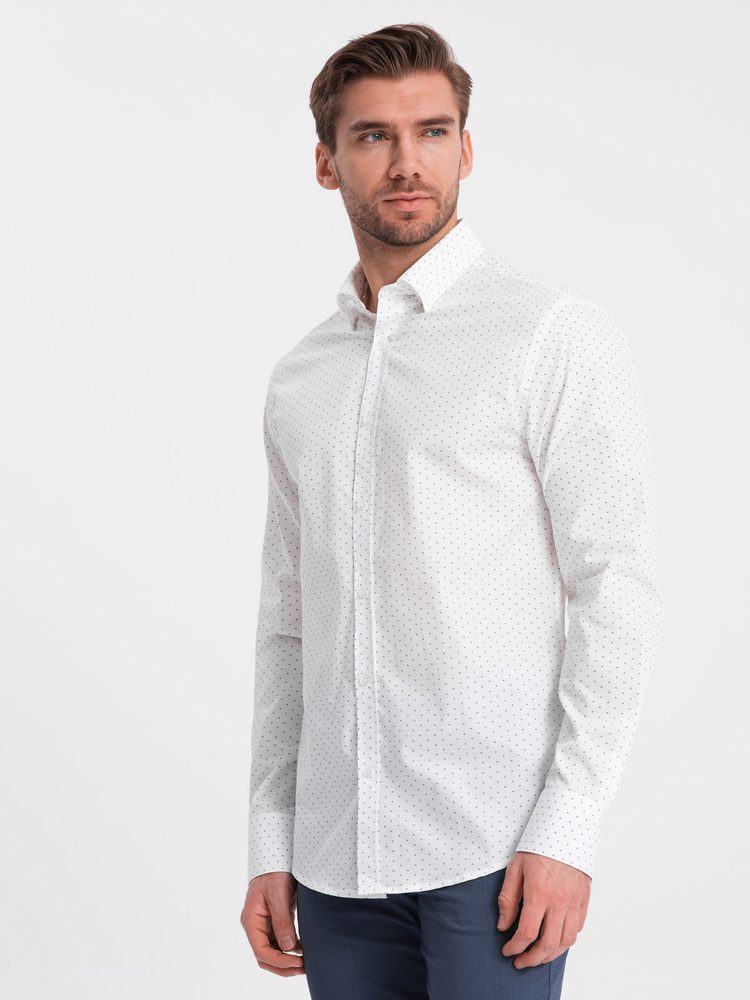 Zajímavá bílá košile s trendy vzorem V1 SHCS-0156