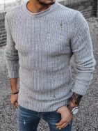 Světle šedý pletený svetr s módními dírami