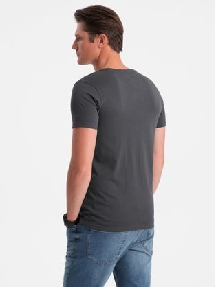 Bavlněné pánské bordó tričko s výstřihem do V V9-TSBS-0145