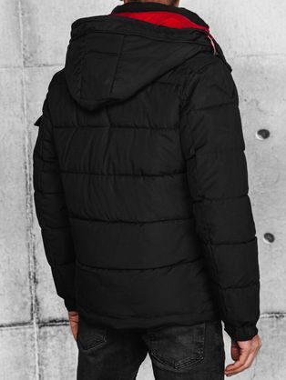Stylová černá pánská prošívaná zimní bunda