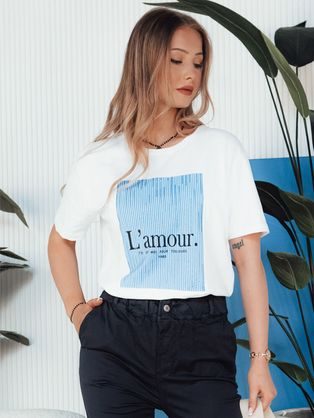 Dámské bílé tričko laděné do modra Lamour