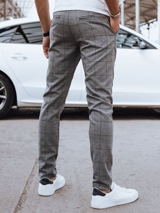 Stylové šedé kalhoty s károvaným vzorem