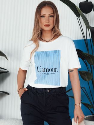 Dámské bílé tričko laděné do modra Lamour