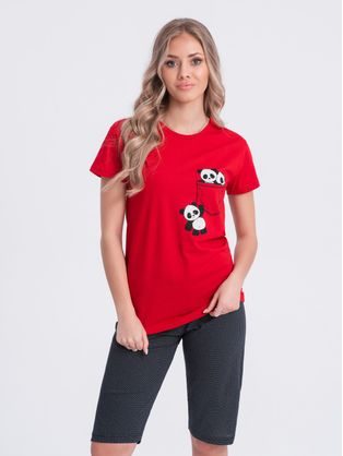 Červené dámské pyžamo panda ULR268